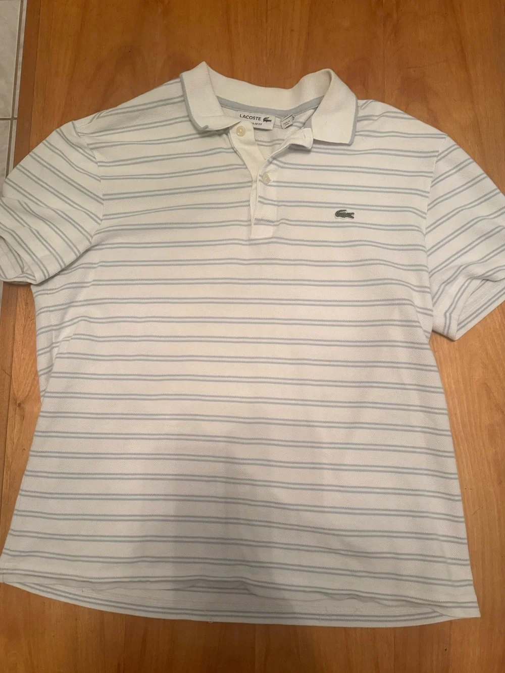 Lacoste Regular Fit White & Light Blue Striped Men's Polo Shirt in Men’s 5/large